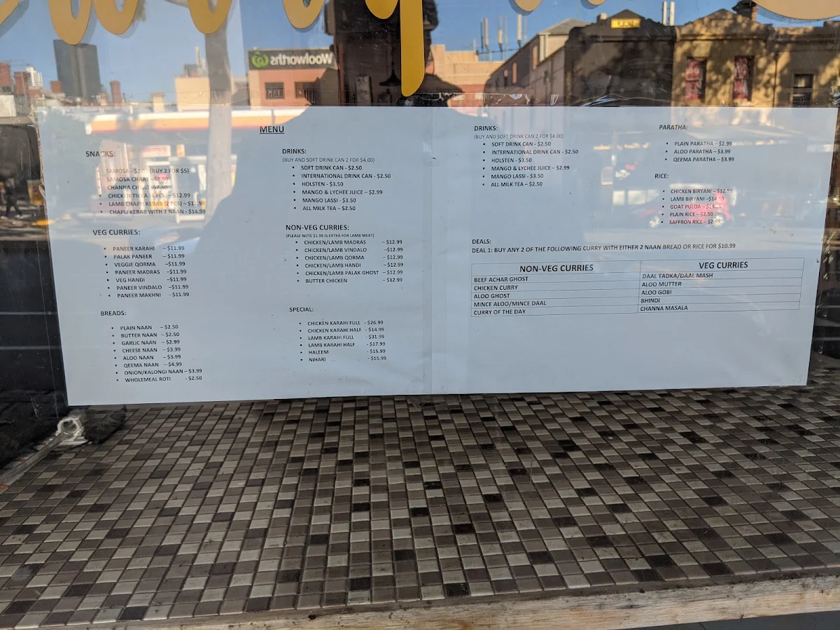 Menu, Curry in Carlton