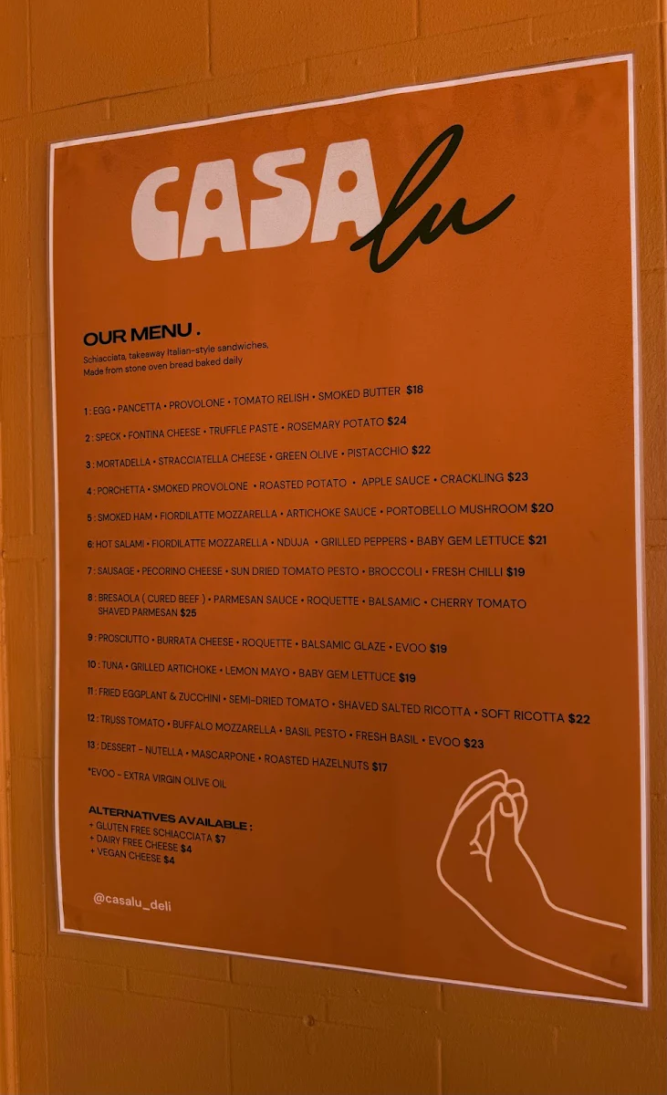 Menu, Casalu