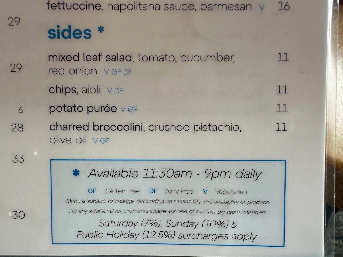 Menu, Watergrill, Sydney Rowing Club