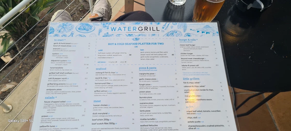 Menu, Watergrill, Sydney Rowing Club
