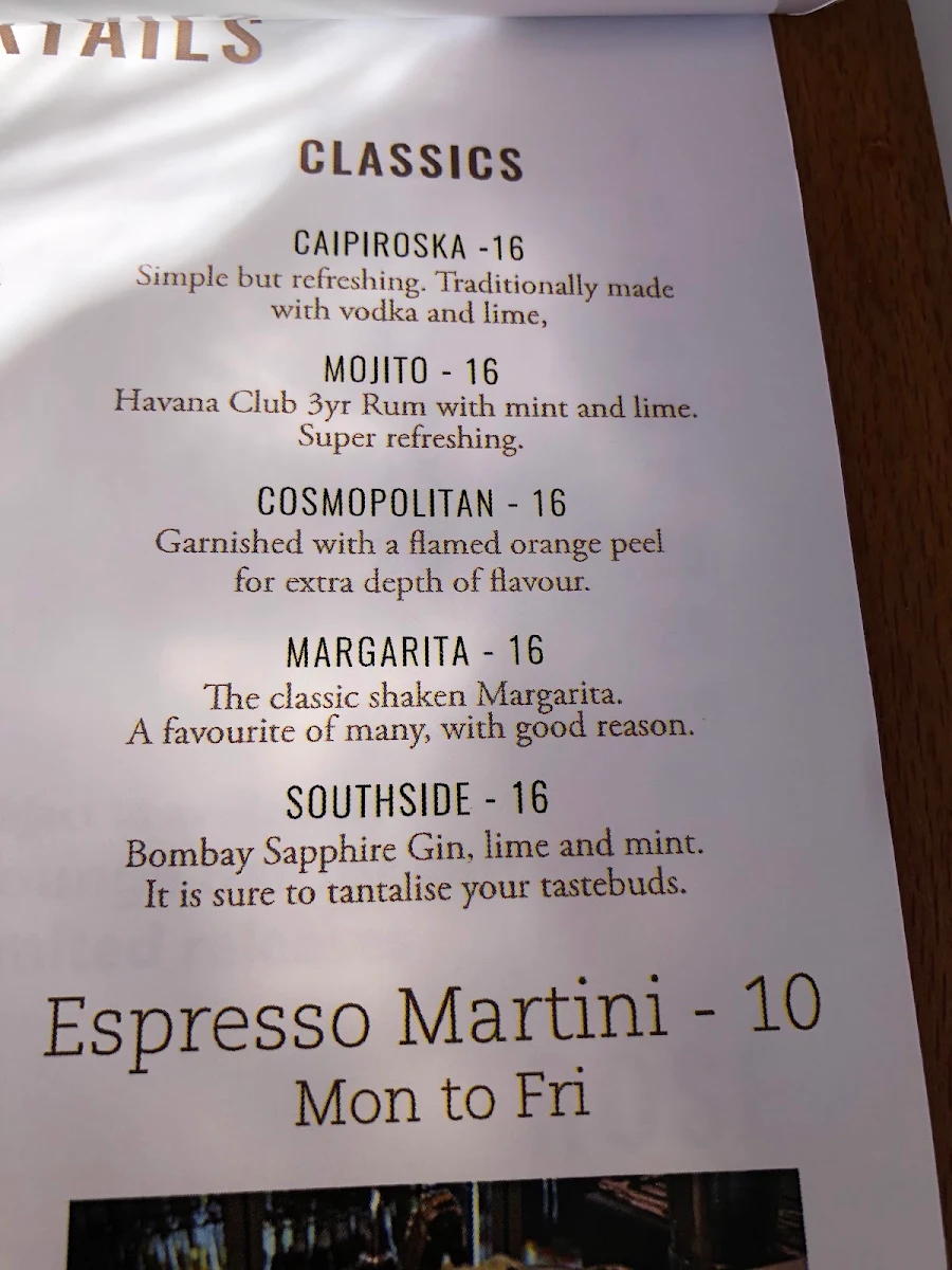 Menu, Watergrill, Sydney Rowing Club