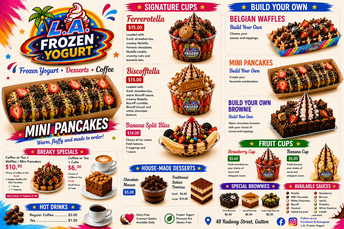 Menu, L.A. Frozen Yogurt