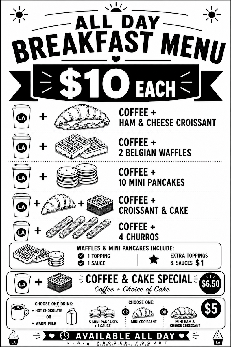 Menu, L.A. Frozen Yogurt
