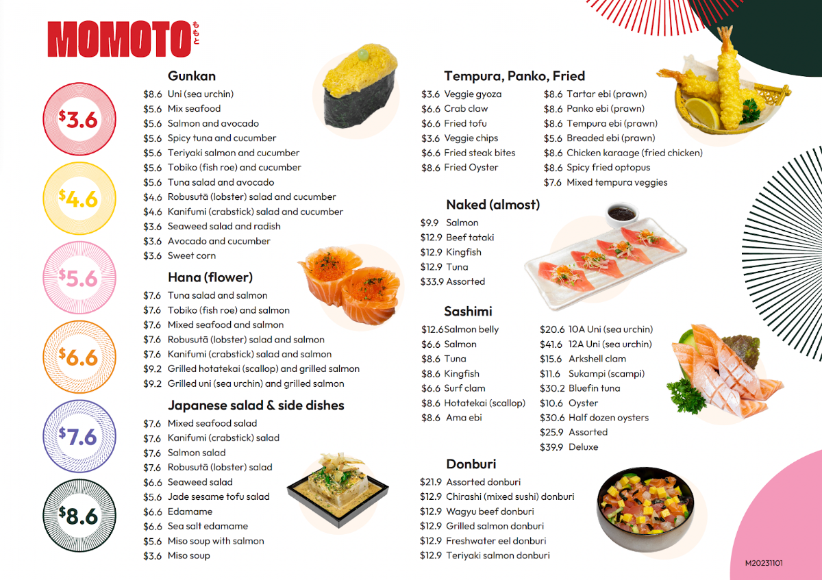 Menu, Momoto Mt Gravatt