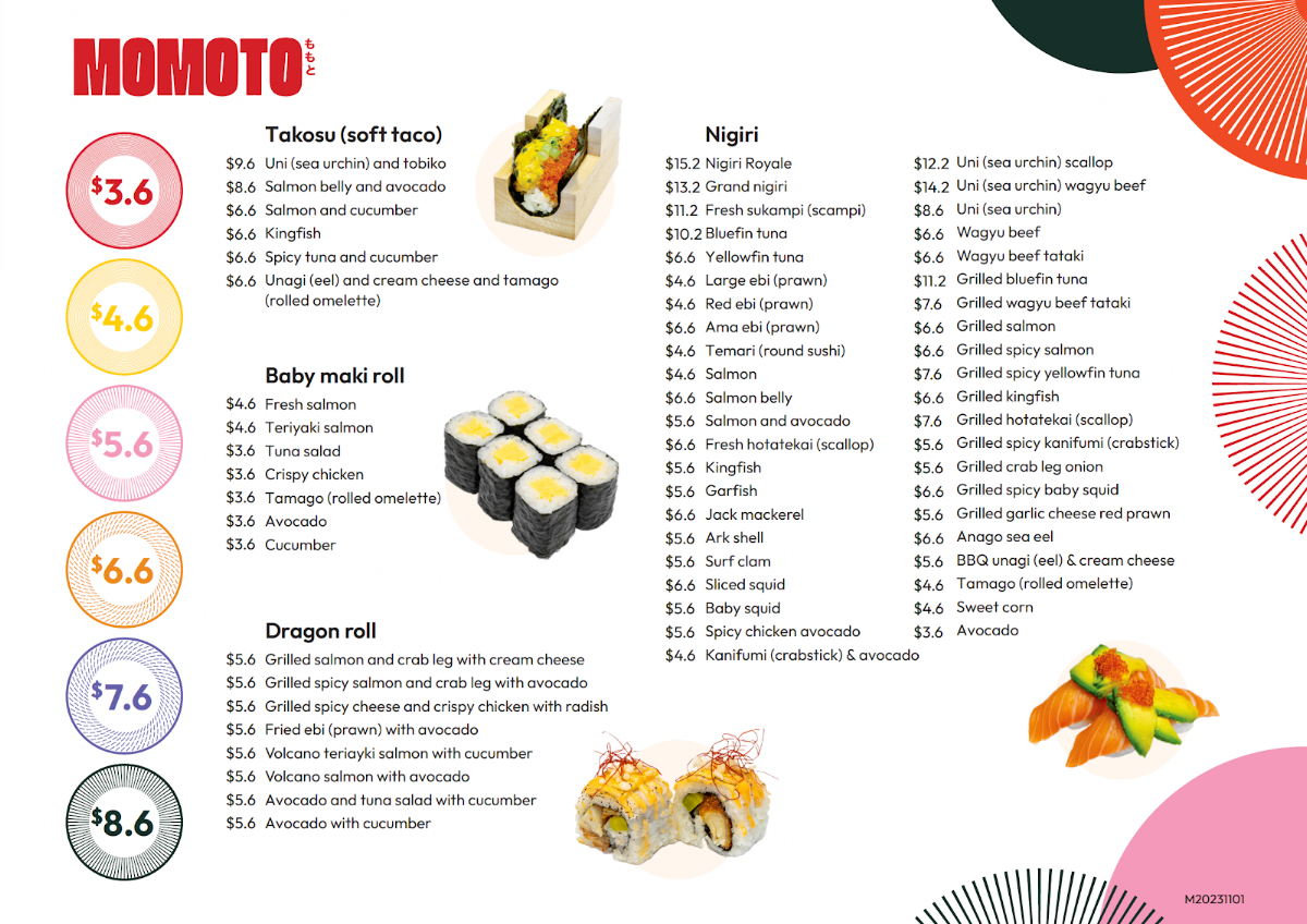 Menu, Momoto Mt Gravatt