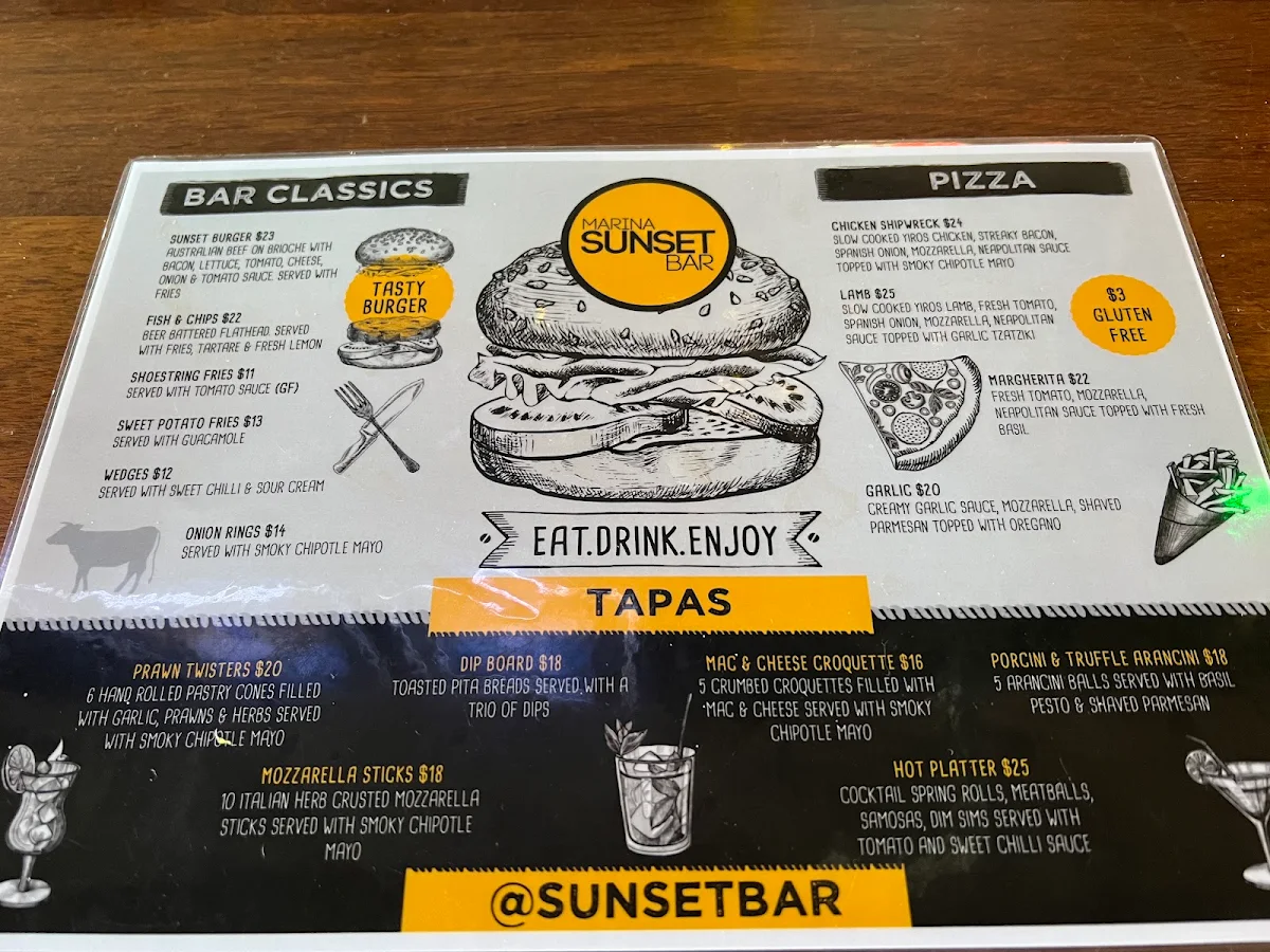 Menu, Marina Sunset Bar