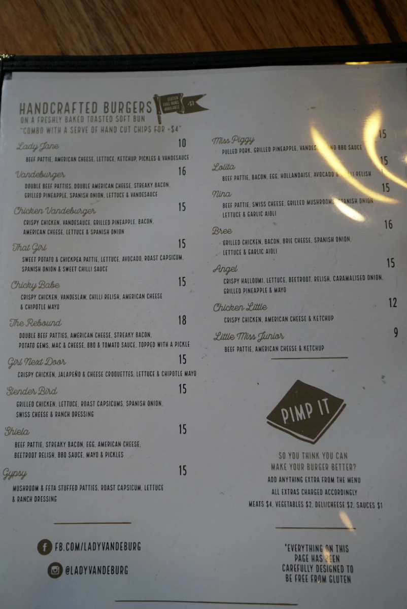 Menu, Lady Vandeburg