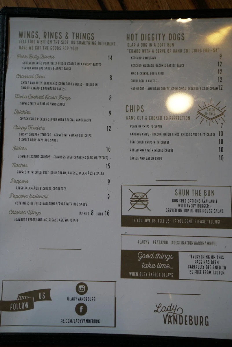 Menu, Lady Vandeburg