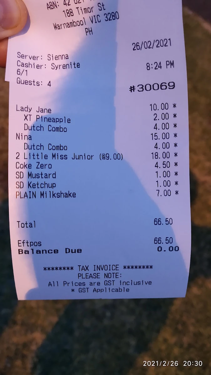 Menu, Lady Vandeburg