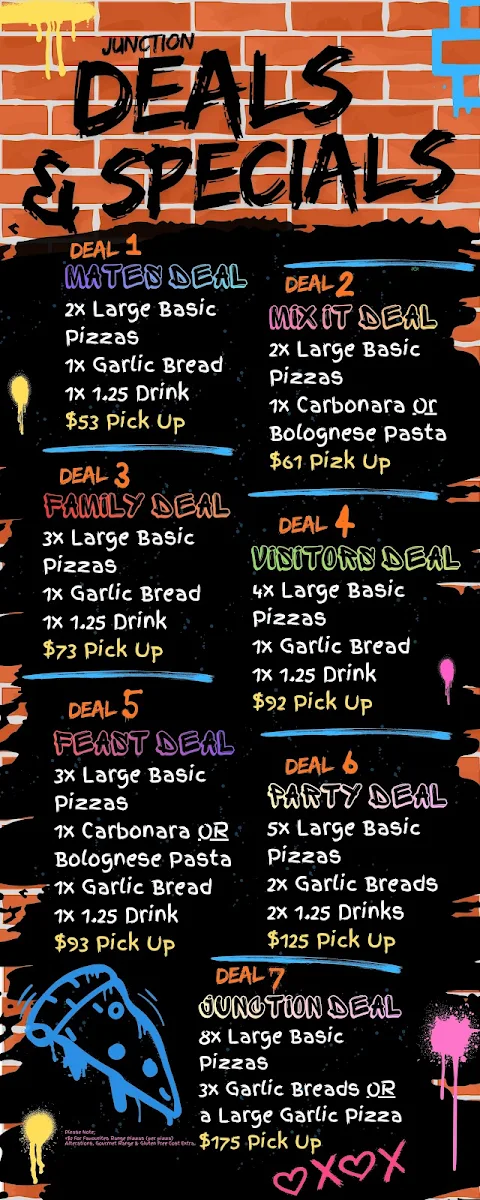 Menu, Junction Pizza Wodonga