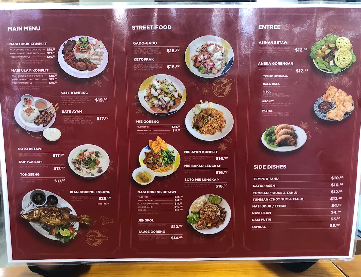 Menu, Pondok Betawi Indonesian Restaurant