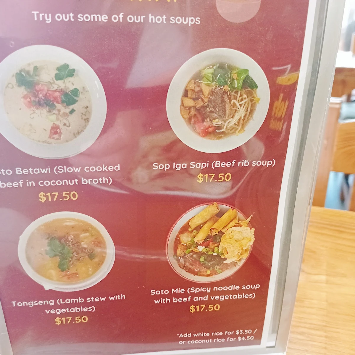Menu, Pondok Betawi Indonesian Restaurant
