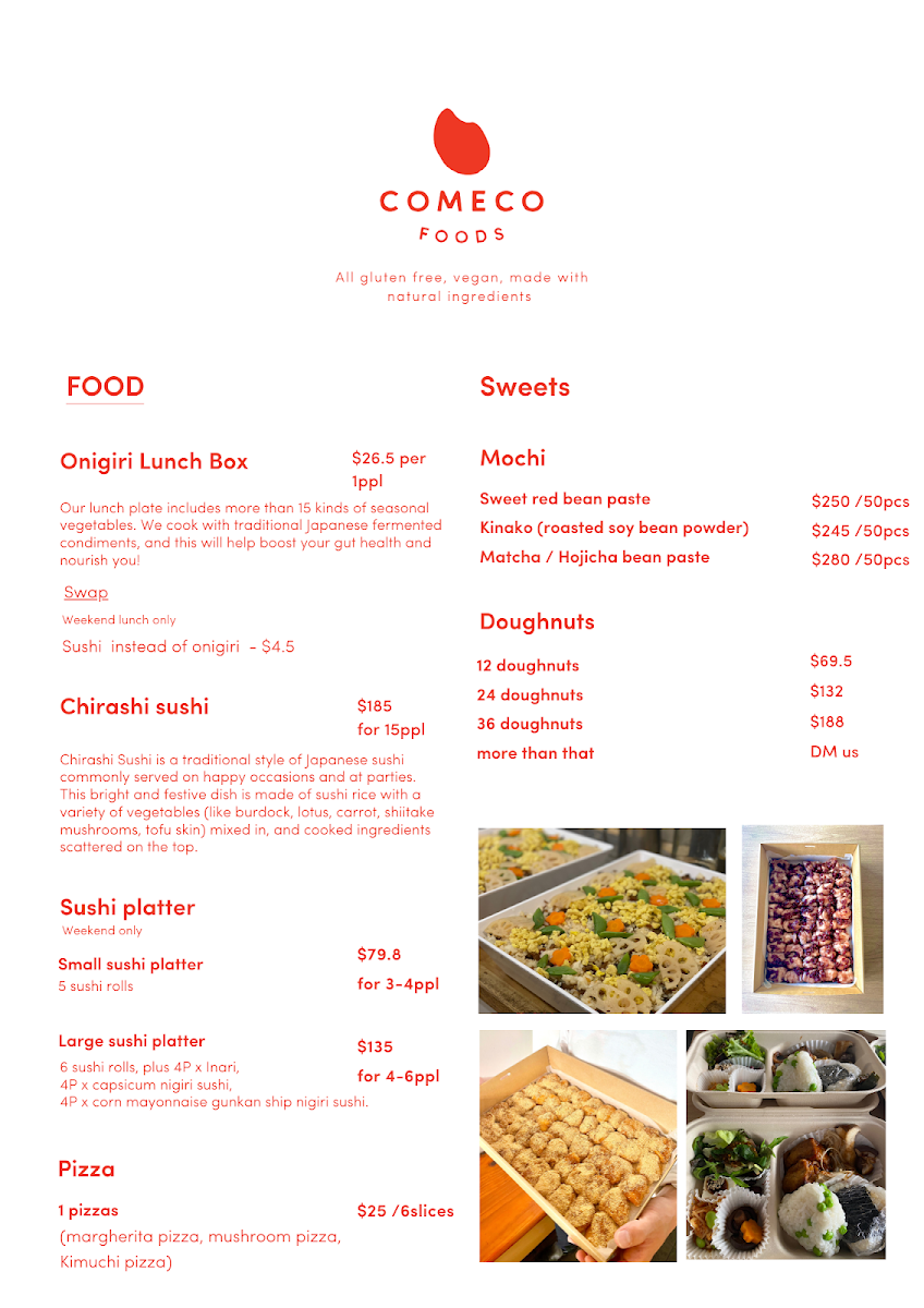 Menu, Comeco Foods Cafe