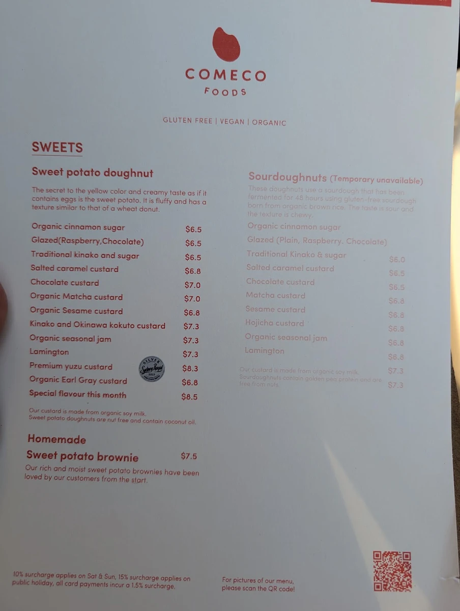 Menu, Comeco Foods Cafe