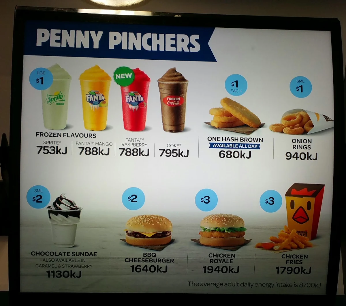 Menu, Hungry Jack's Burgers Belconnen