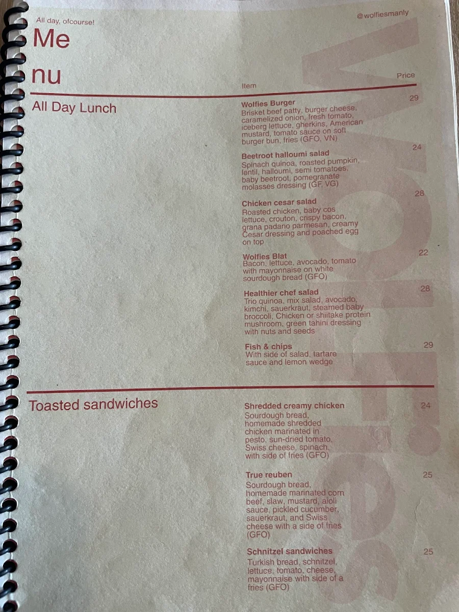 Menu, Wolfies
