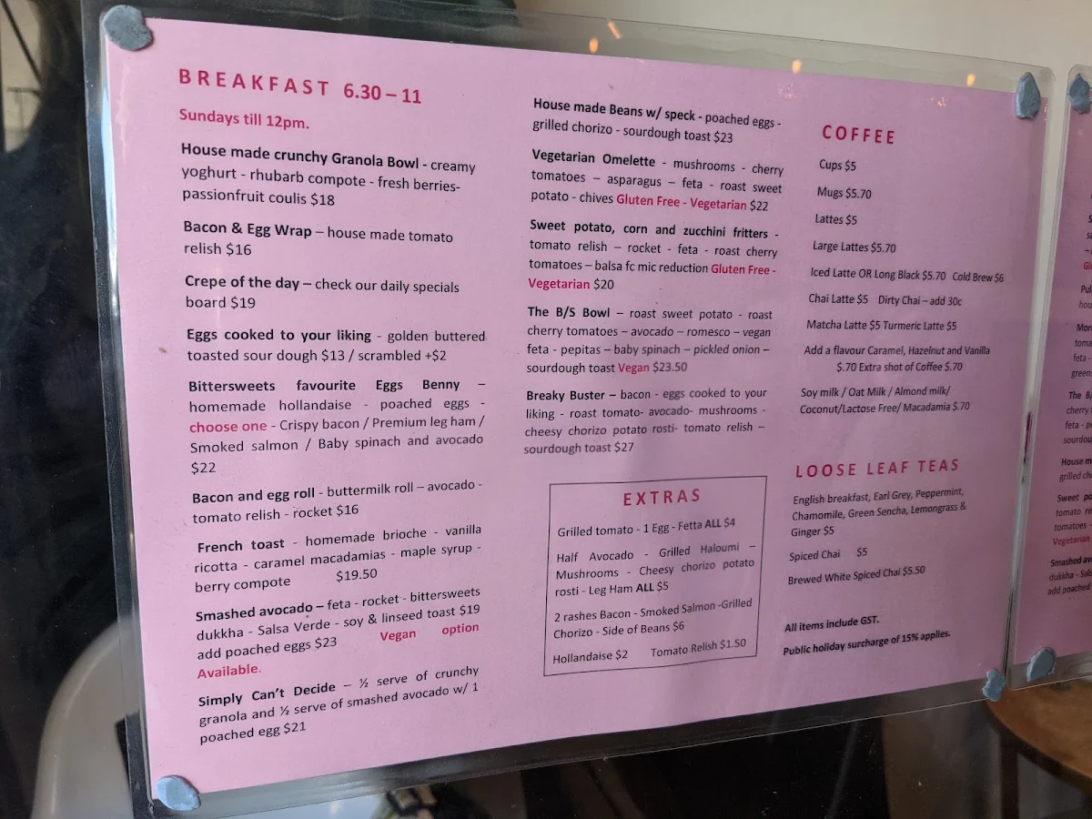 Menu, Bittersweet Cafe Patisserie