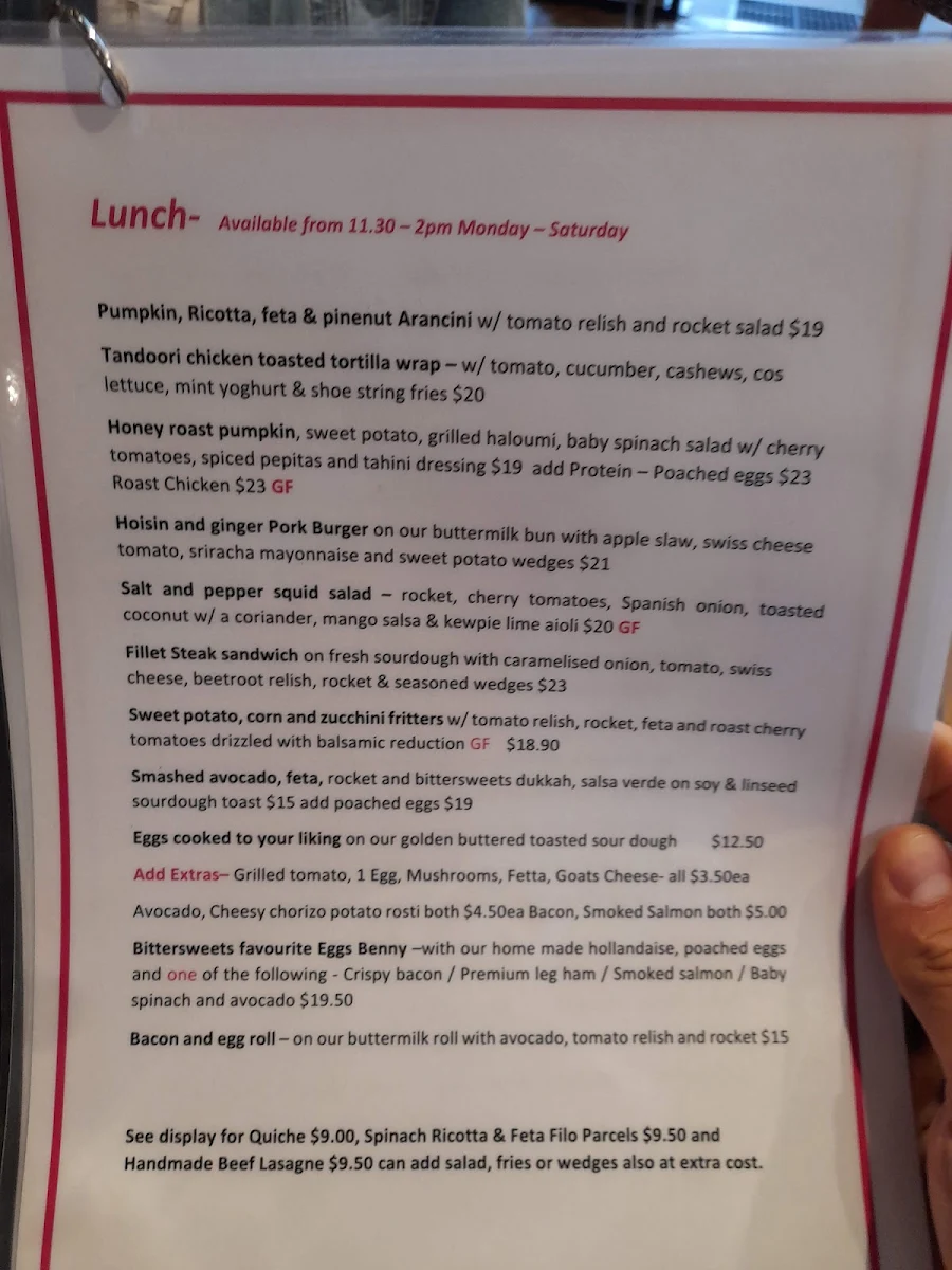 Menu, Bittersweet Cafe Patisserie