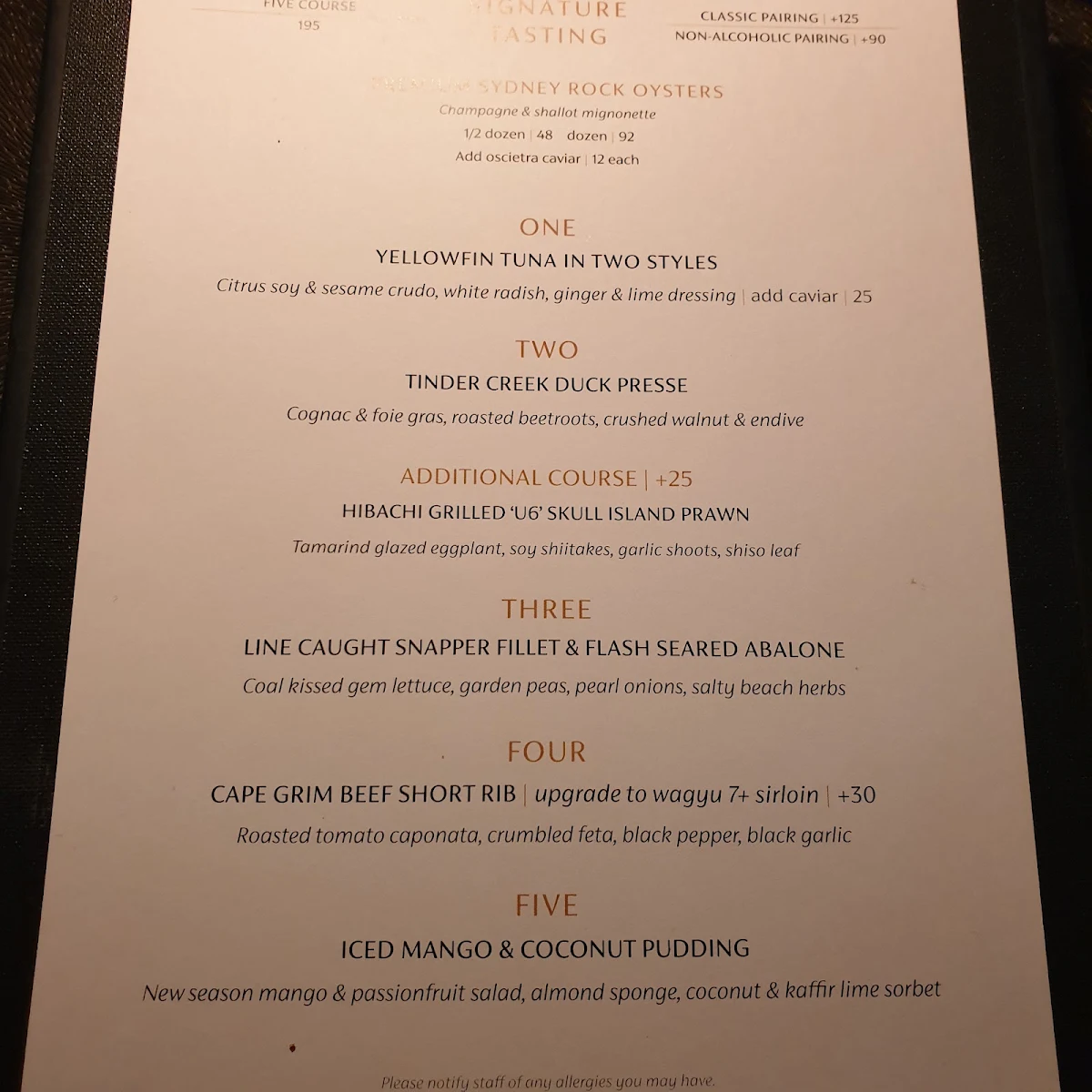 Menu, O Bar and Dining