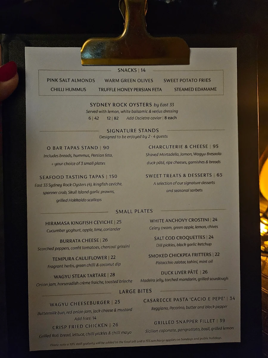 Menu, O Bar and Dining