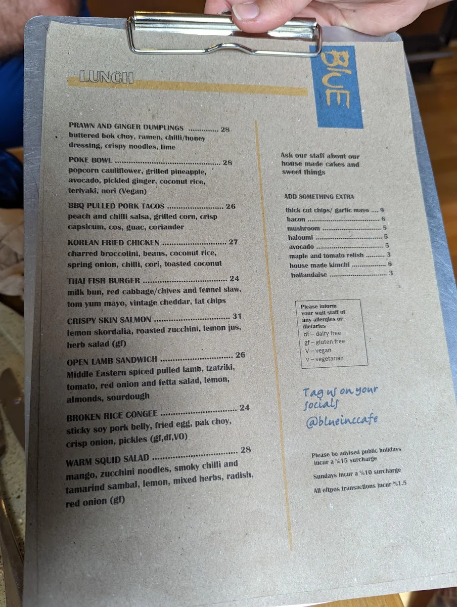 Menu, Blue Social Eatery Restaurant - Launceston