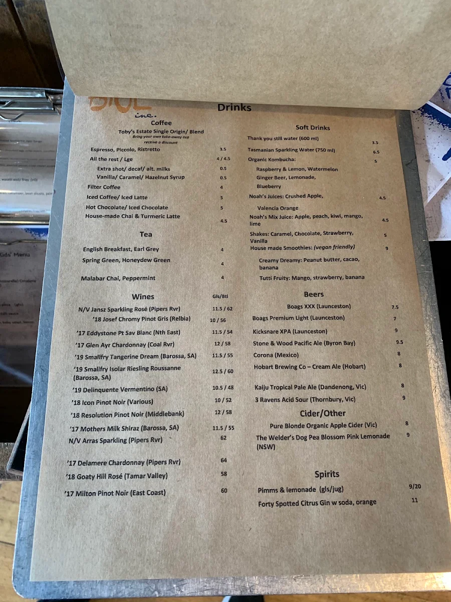 Menu, Blue Social Eatery Restaurant - Launceston