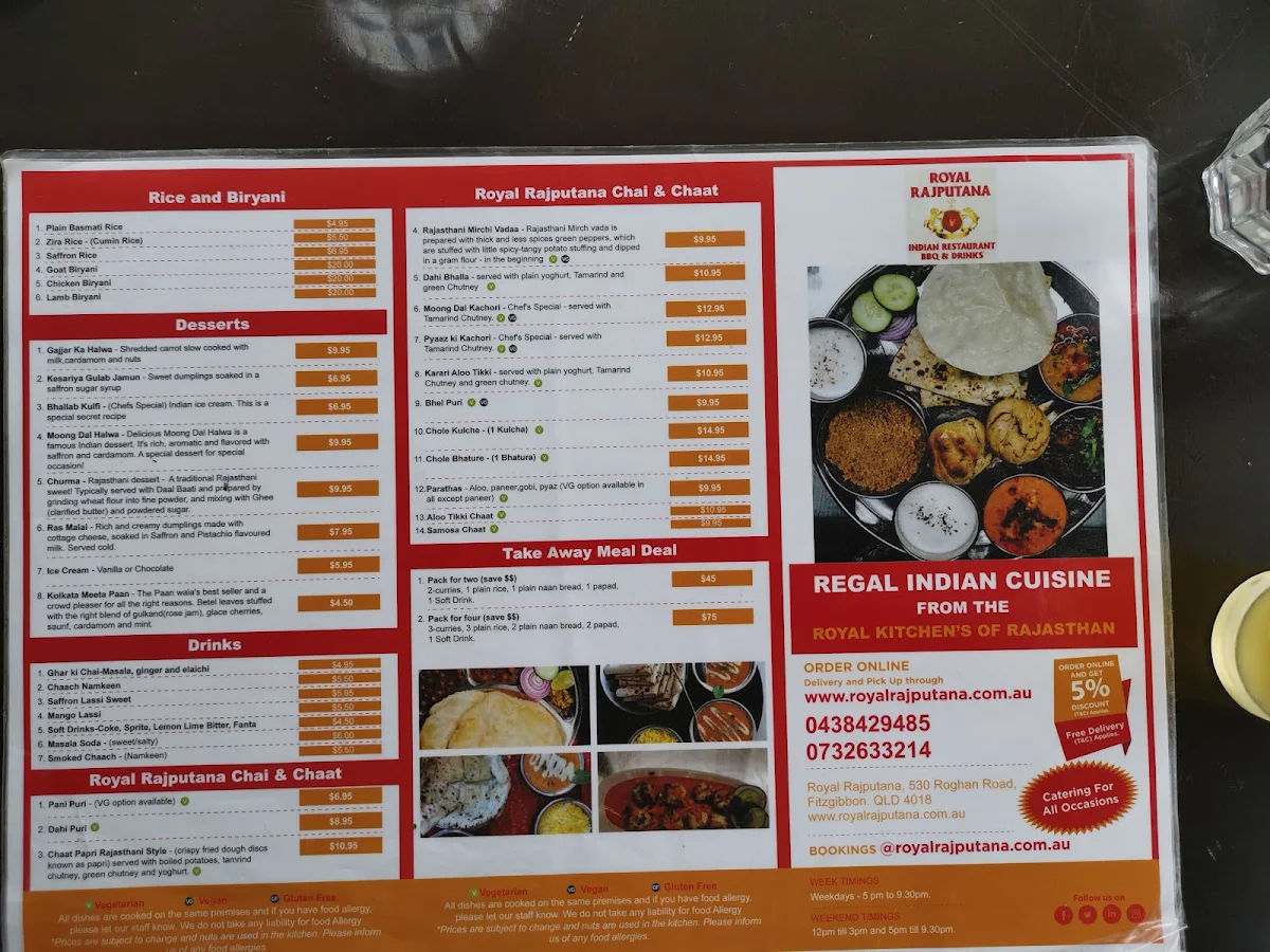 Menu, Royal Rajputana