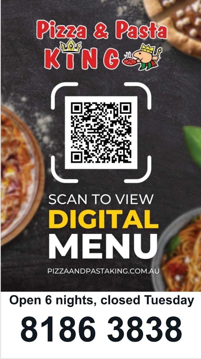 Menu, Pizza & Pasta King