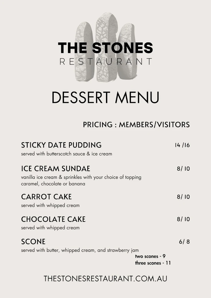 Menu, The Stones Restaurant