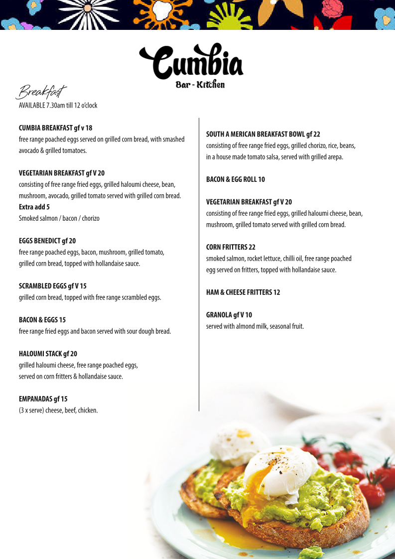 Menu, Cumbia Bar Kitchen