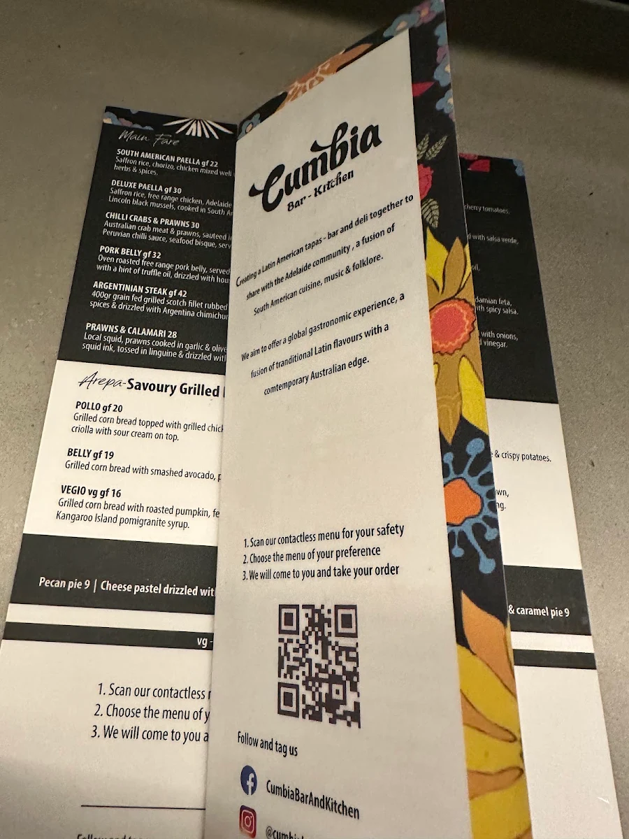 Menu, Cumbia Bar Kitchen
