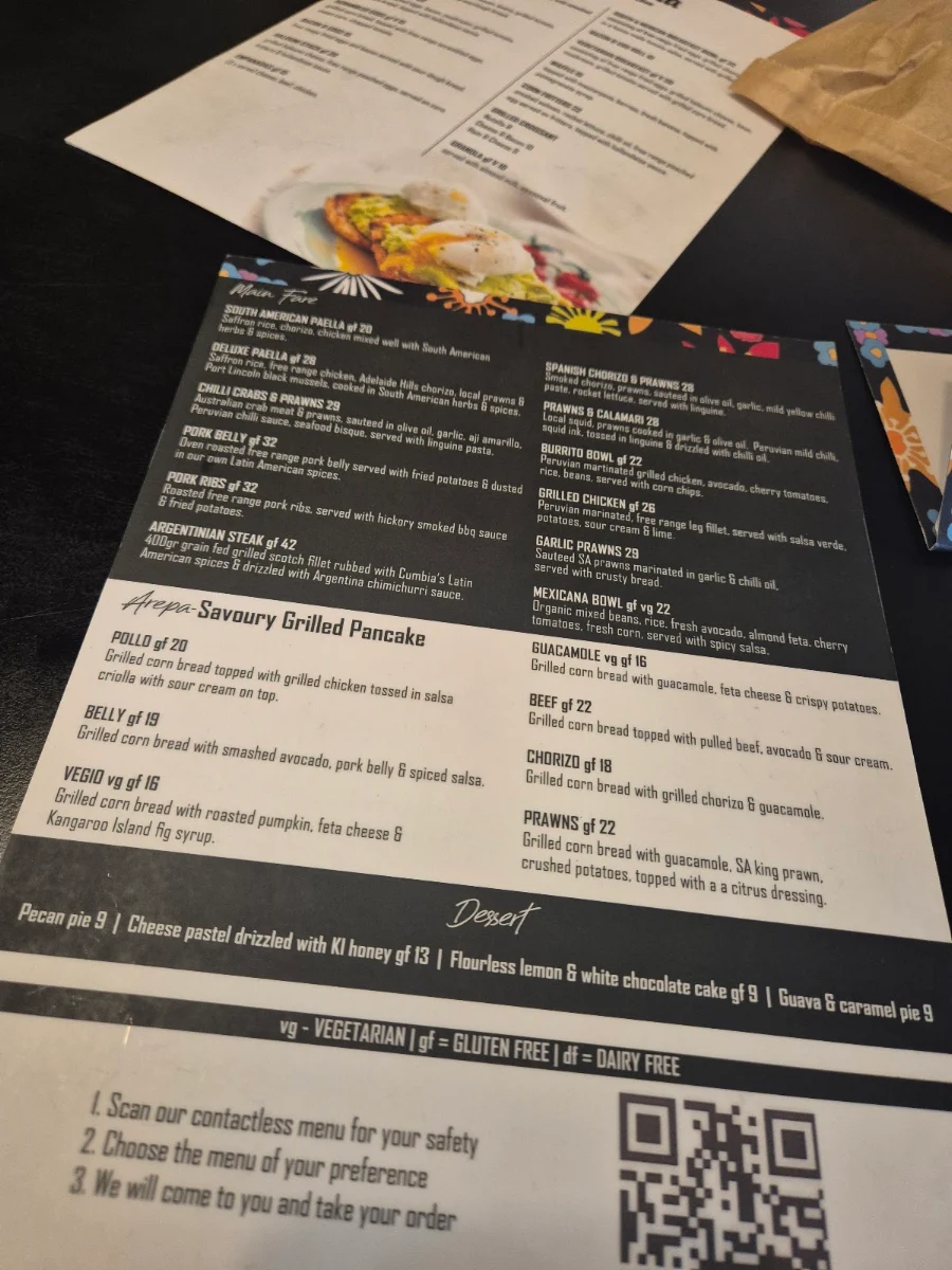 Menu, Cumbia Bar Kitchen