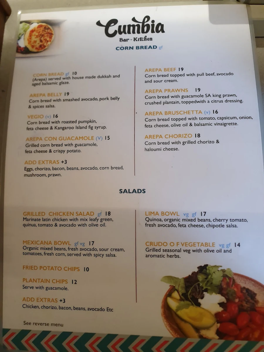 Menu, Cumbia Bar Kitchen