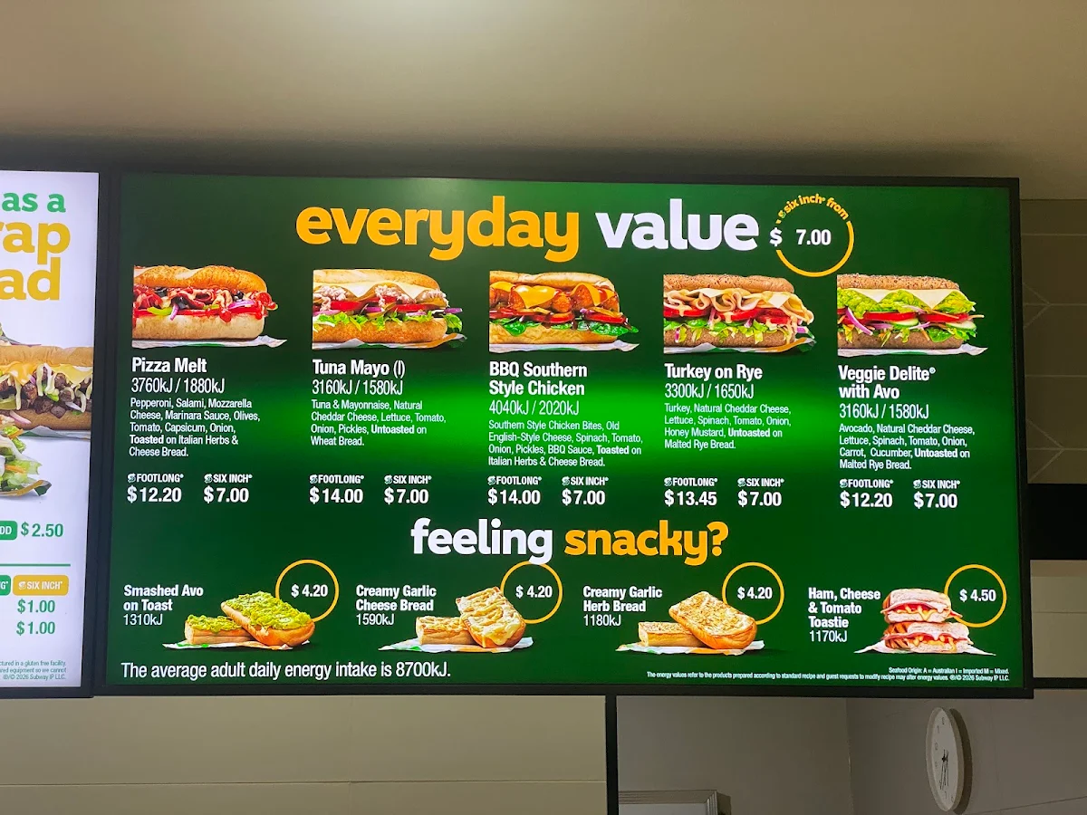 Menu, Subway