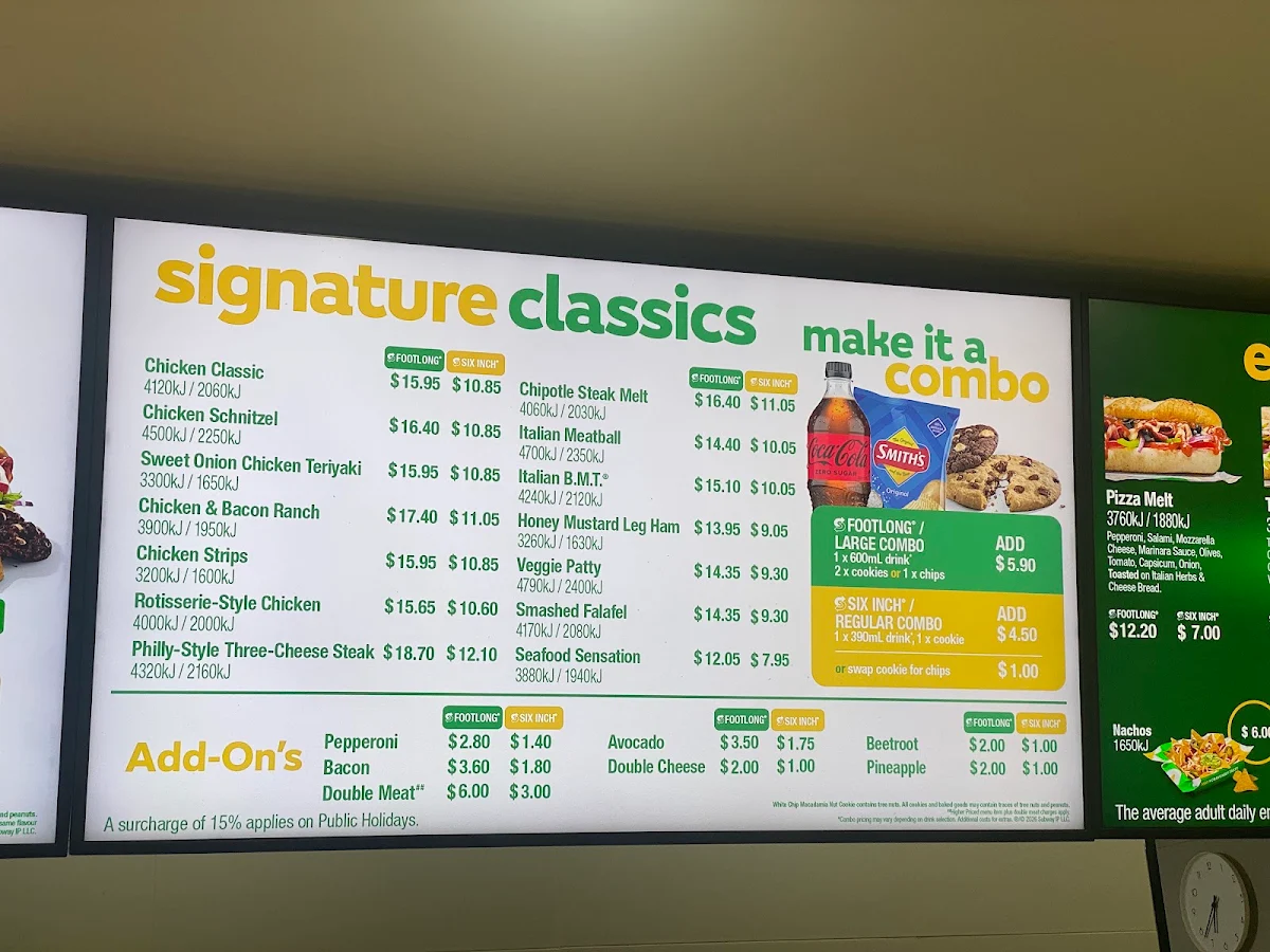 Menu, Subway