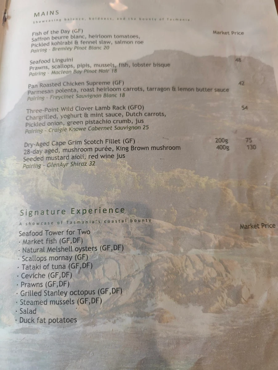 Menu, The Bay Restaurant