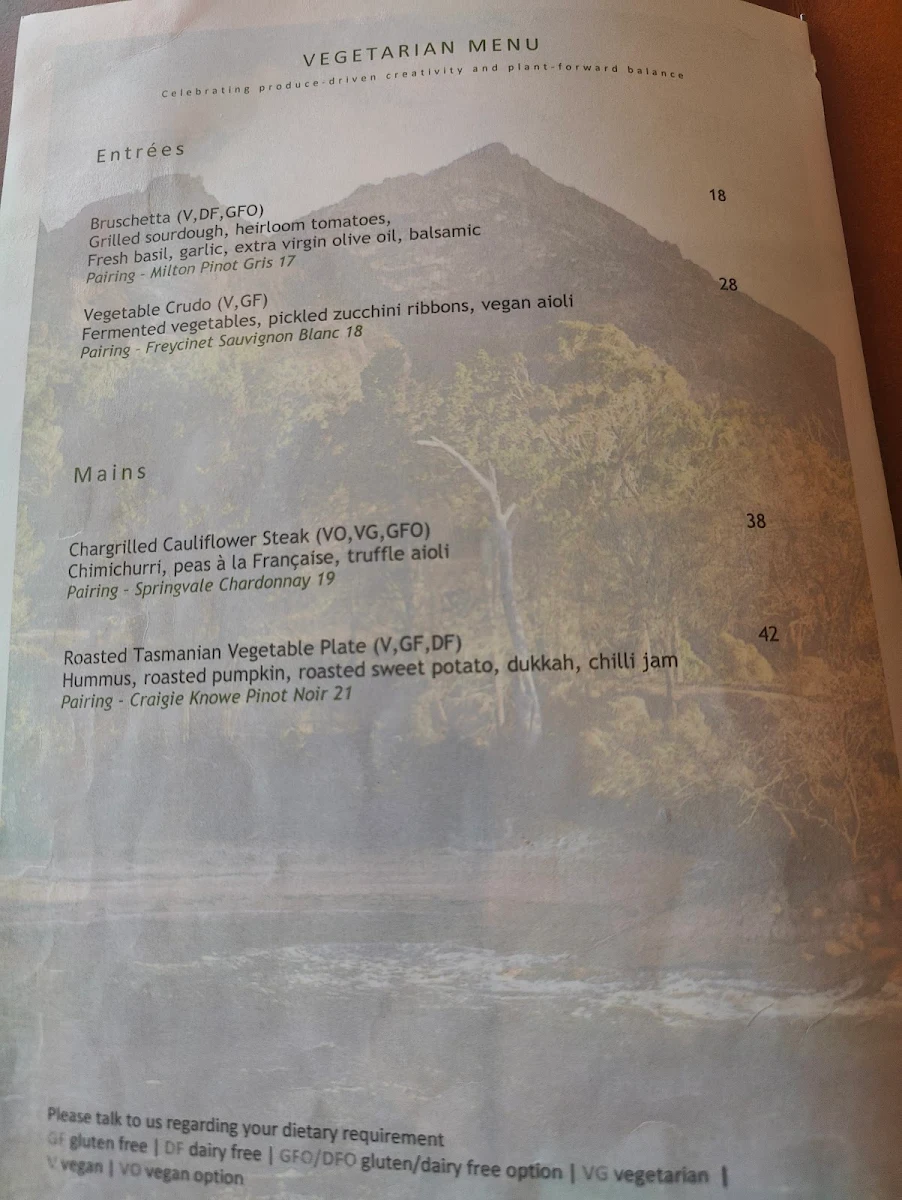 Menu, The Bay Restaurant