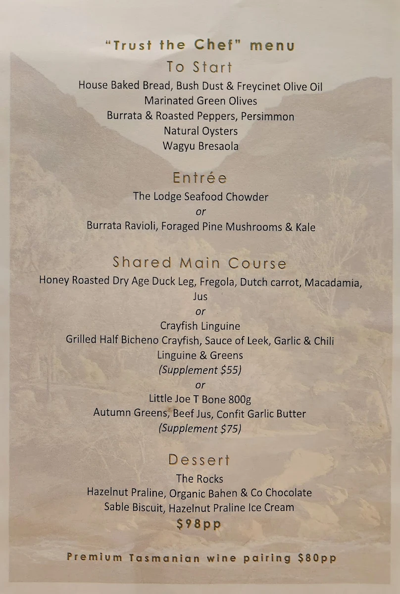 Menu, The Bay Restaurant