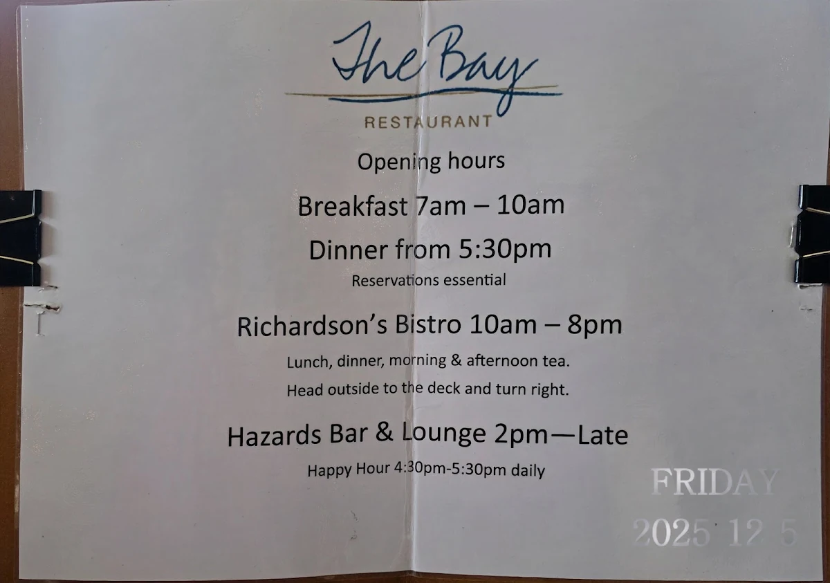 Menu, The Bay Restaurant