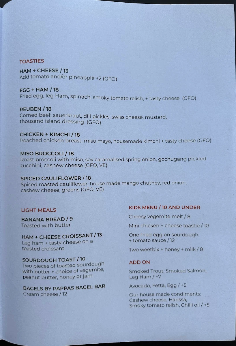 Menu, The Pocket Mayfield