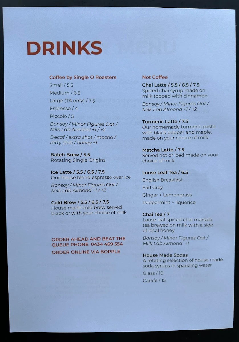 Menu, The Pocket Mayfield
