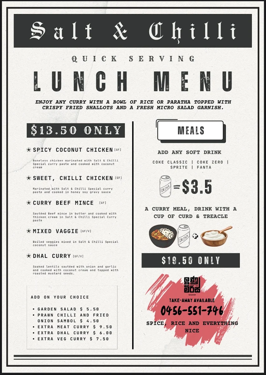 Menu, Salt & Chilli Dosa & Biryani House