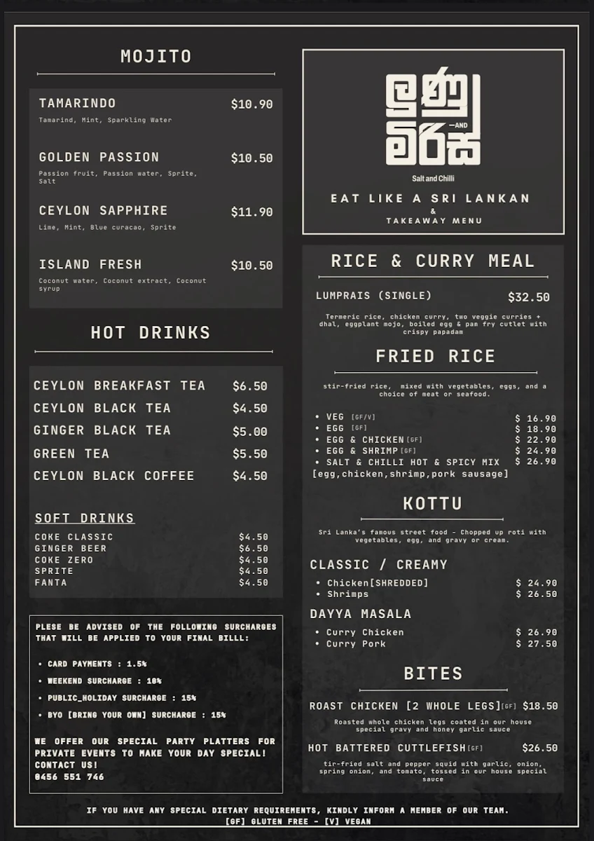 Menu, Salt & Chilli Dosa & Biryani House
