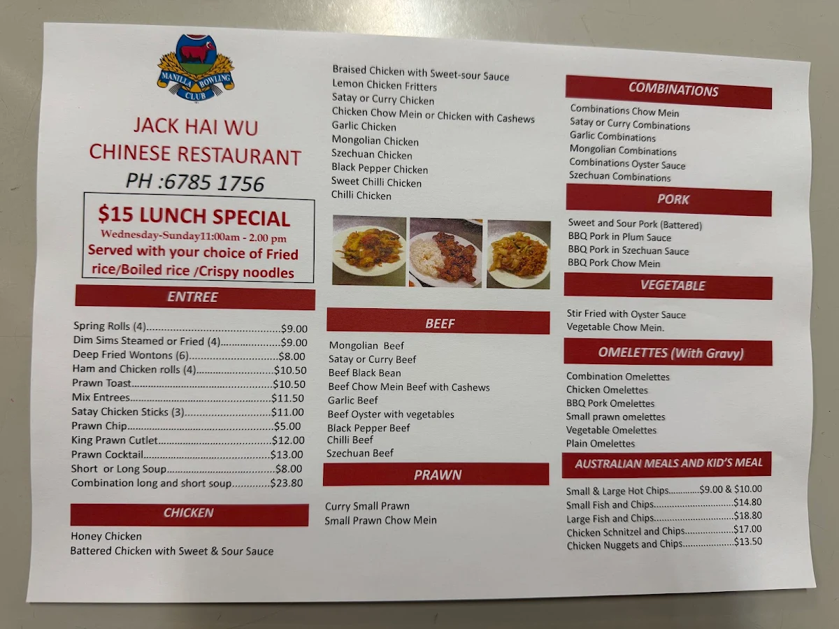 Menu, Jack High Su Chinese Restaurant