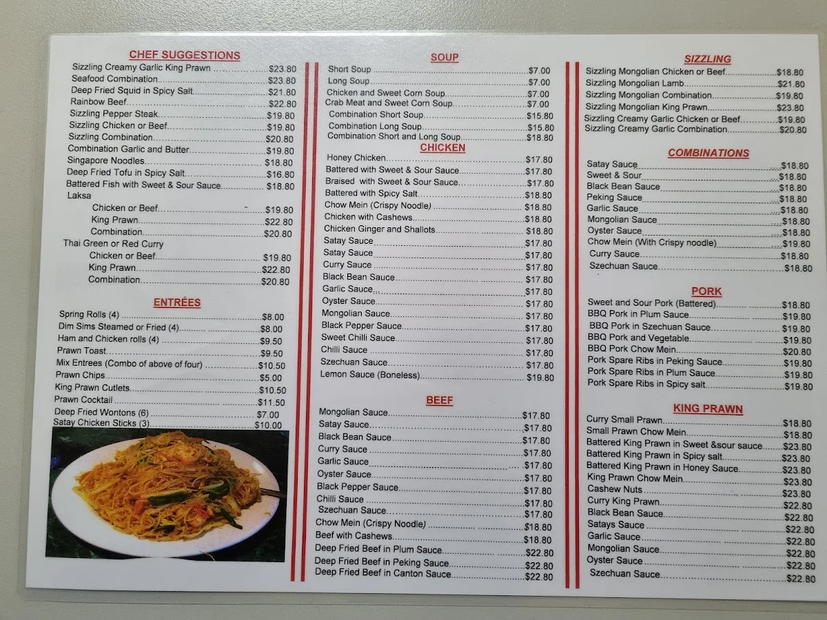 Menu, Jack High Su Chinese Restaurant