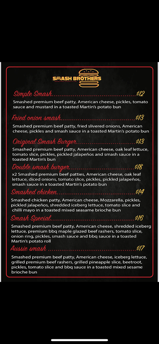 Menu, Smash Brothers