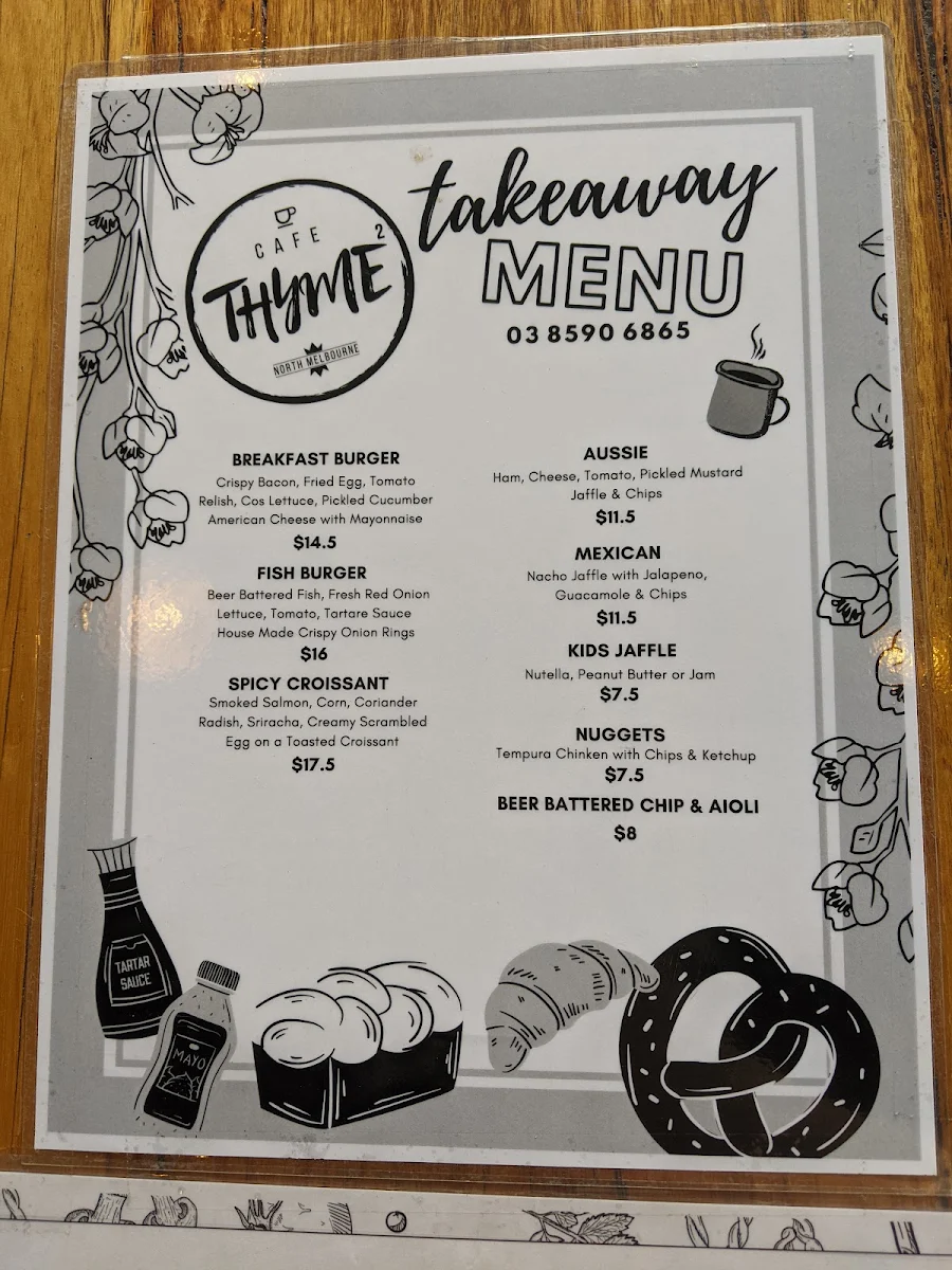Menu, Thyme Square Café