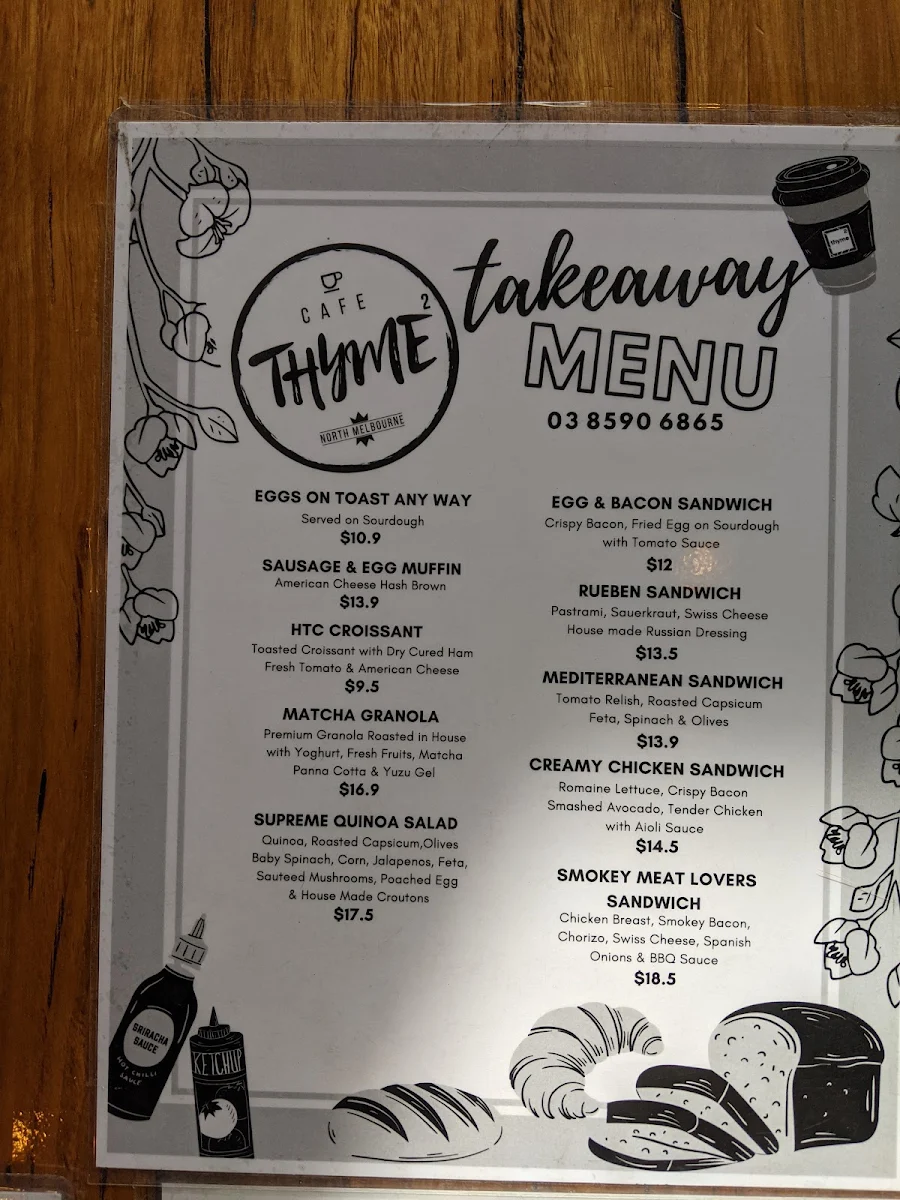 Menu, Thyme Square Café