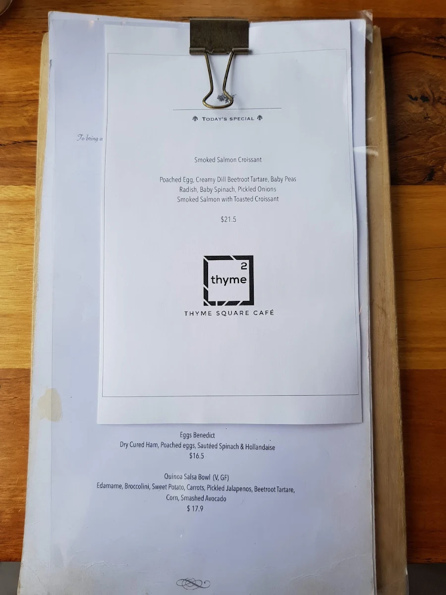 Menu, Thyme Square Café