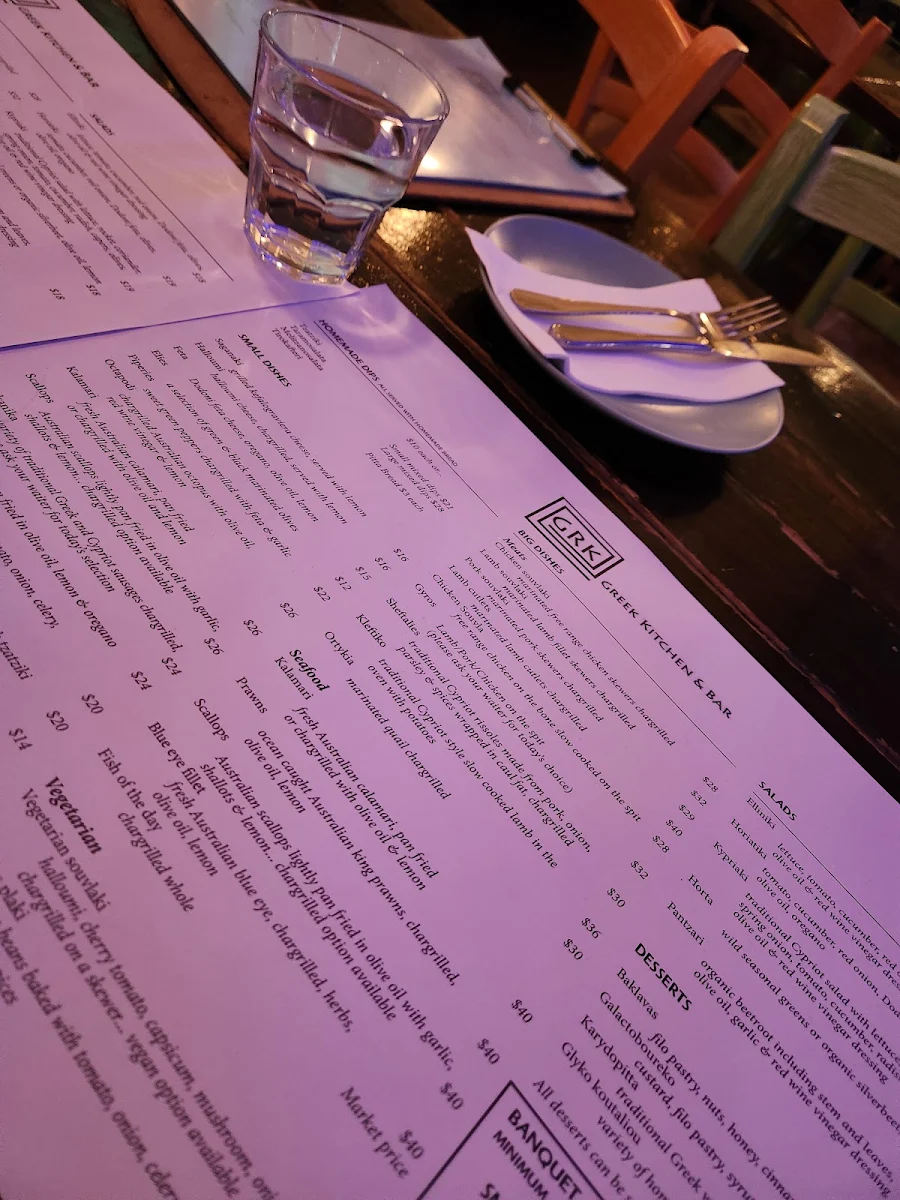 Menu, GRK Greek Kitchen and Bar
